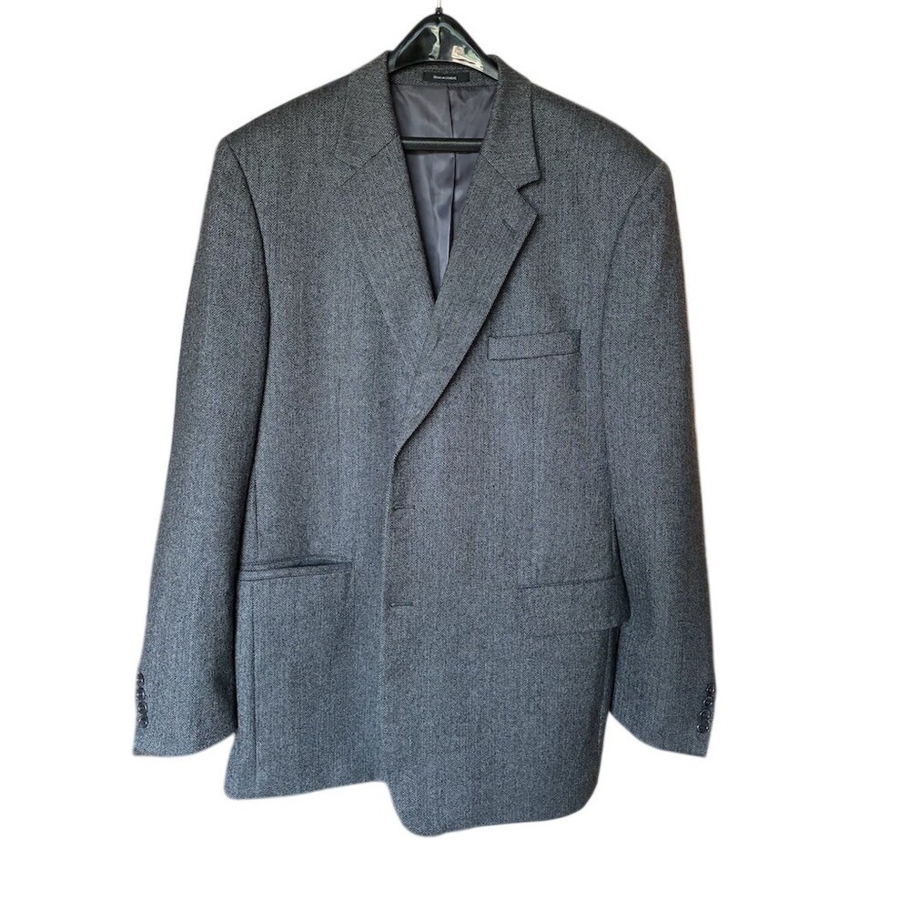 Mens Sport Coat Blazer Gray Herringbone Notch Lapel Size L Classic Fit